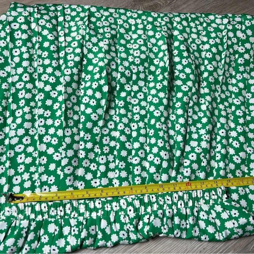 Vtg 90s Andrea Gayle Green Pleated Black White Floral Maxi Skirt 14.5” 12 M L